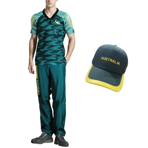 Halloween Kostüm Australian Break Suit 2024 Mode Trainingsanzug Herren Damen Sportanzug Streetwear Sportswear Outfit T-Shirt Hosen Hut Set Black Friday Angebote(A04 Green,L) von Generisch