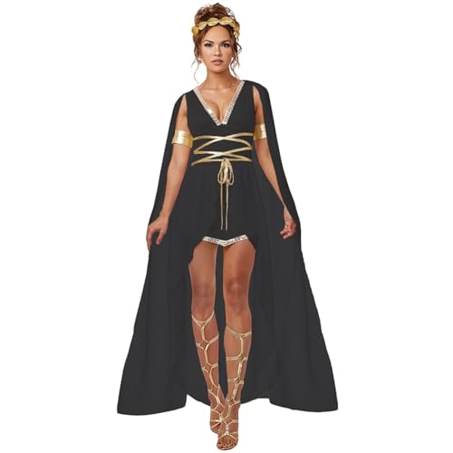 Halloween Kostüm Damen, Griechische Göttin Kostüm Damen Lang Römische Ägyptische Königin Kleid High Low Saum Kleid Halloween Karneval Cosplay Fasching Mottoparty Kleidung Partykleid von Generisch