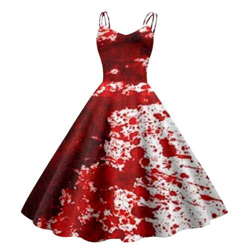 Halloween Kostüm Damen Gruselig Blutige Zombie Braut Horror Elegant Brautkleid Ärmellos Aufdruck Kleid mit Blutigem Print Mittelalter Cocktailkleid Party Karneval Kleider von Generisch