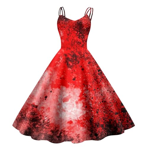 Halloween Kostüm Damen Gruselig Blutige Zombie Braut Horror Elegant Brautkleid Ärmellos Aufdruck Kleid mit Blutigem Print Mittelalter Cocktailkleid Party Karneval Kleider von Generisch