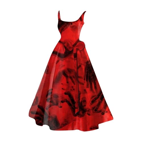 Halloween Kostüm Damen Gruselig Blutige Zombie Braut Horror Elegant Brautkleid Ärmellos Aufdruck Kleid mit Blutigem Print Mittelalter Cocktailkleid Party Karneval Kleider von Generisch
