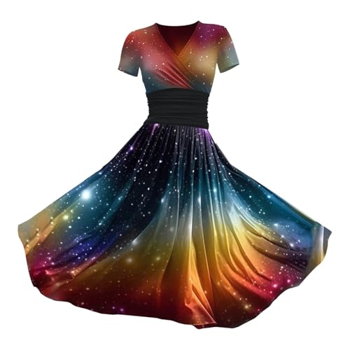 Halloween Kostüm Damen Rockabilly Kleider Damen Elegant Cocktailkleid Festliches Abendkleid Kurzarm Partykleid Vintage A Linie Midikleid Swing Kleider Midilang Faltenrock Knielang Karneval Sommerkleid von Generisch