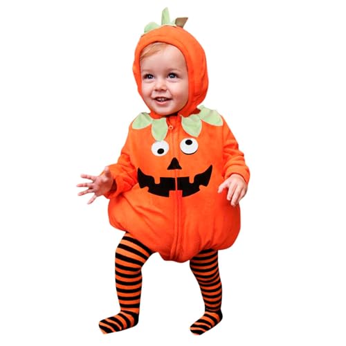 Halloween Kostüm Kinder Kürbiskostüm Baby 1 Jahr Kürbis Kostüme Baby Pumpkin Body Overall Pumpkin Top und gestreifte Hose Halloween-Kostüm Mädchen Jungen Faschingskostüm Strampler Set 0-24 Monate von Generisch
