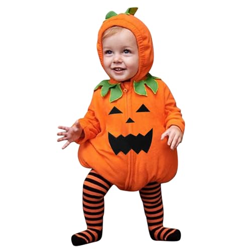 Halloween Kostüm Kinder Kürbiskostüm Baby 1 Jahr Kürbis Kostüme Baby Pumpkin Body Overall Pumpkin Top und gestreifte Hose Halloween-Kostüm Mädchen Jungen Faschingskostüm Strampler Set 0-24 Monate von Generisch