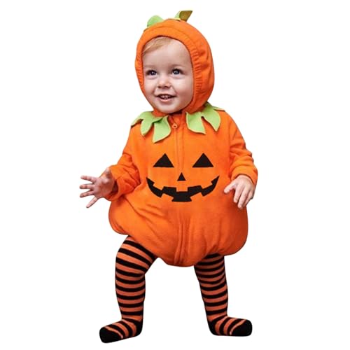 Halloween Kostüm Kinder Kürbiskostüm Baby 1 Jahr Kürbis Kostüme Baby Pumpkin Body Overall Pumpkin Top und gestreifte Hose Halloween-Kostüm Mädchen Jungen Faschingskostüm Strampler Set 0-24 Monate von Generisch