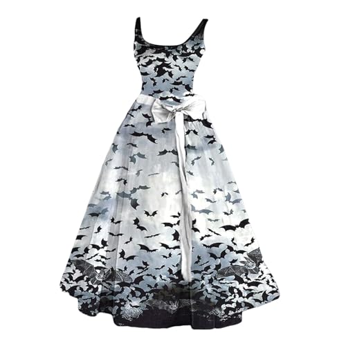 Halloween Kostüm mit Blutigem Aufdruck - Gruselig Zombie Braut Horror Kostüm, Elegant Brautkleid Ärmellos Kleid Mittelalter Kleidung Party Kleider Festlich Gastkleider Cocktailkleid fur Damen Frauen von Generisch