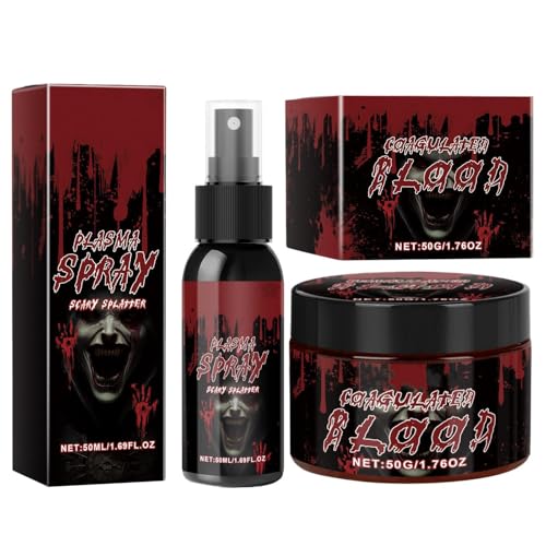 Halloween Kunstblut Set, 50ml Geronnenes Blut Gel, Halloween Abwaschbares Kunstblut Makeup, Hochpigmentierte Rote Farbe, Realistisches Spezialeffekt Makeup Set, Körperbemalung Für Vampir Cosplay von Generisch