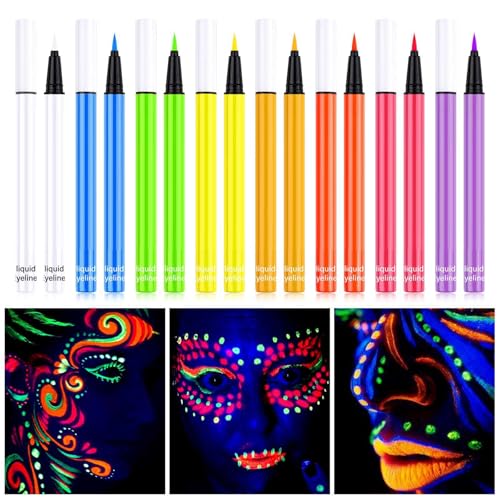 Halloween Make Up, UV Eyeliner Set, 8 Farben Matte Liquid Eyeliner Set, Flüssiger Eyeliner Bunt, Glühender Eyeliner Wischfest, Langanhaltend, Hohe Farbwiedergabe für Halloween Karneval von Generisch