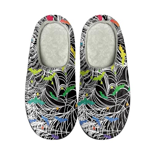 Halloween Pantoffeln Damen Filzsohle - Hausschuhe Damen Warm Heimschuhe Indoor Winterpantoffeln Bedruckte Baumwollhausschuhe Filzpantoffeln Flanell Slippers Gästehausschuhe Bequem Hausschlappen von Generisch