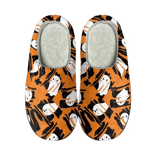 Halloween Pantoffeln Damen Filzsohle - Hausschuhe Damen Warm Heimschuhe Indoor Winterpantoffeln Bedruckte Baumwollhausschuhe Filzpantoffeln Flanell Slippers Gästehausschuhe Bequem Hausschlappen von Generisch