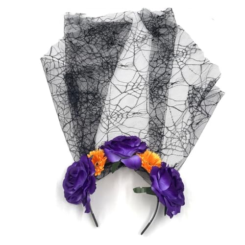 Halloween Party Schleier Haarband Gothic Blume Stirnband Rollenspiel Kostüm Frauen Cosplay Kopfbedeckung Festival Kopfschmuck von Generisch