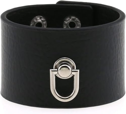 Halloween Punk PU Leder Knopf Breit Armband Punke Goth D Ring Manschetten Armband Armreifen, Leder von Generisch