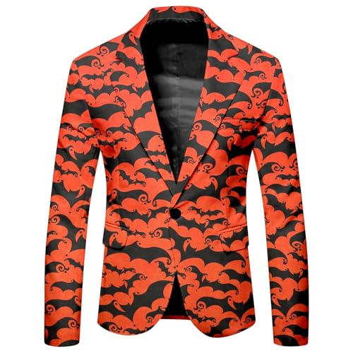 Halloween Sakko Herren Formell Tuxedo Totenkopf Aufdruck Smoking Regular Fit Festival Outfit Langarm Anzug Gruselig Bedruckter Herrenanzug 1 Knopf Normaler Schnitt Party Jacke Horror Business Outfit von Generisch