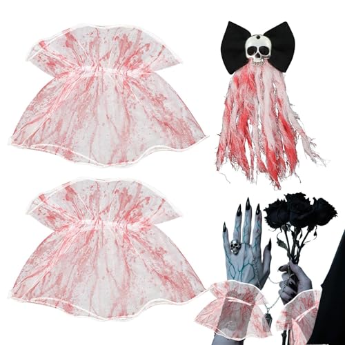 Halloween Schädel Haarklammern | Blutige Halloween Skelett Haarklammern | 3er Set Gothic Brautschmuck und Armband Totenkostüm Zubehör für Rollenspiel Mottoparty Cosplay Fotografie von Generisch
