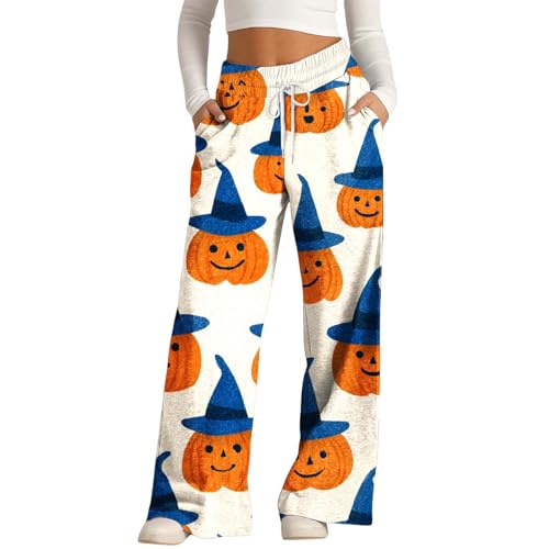 Halloween Schlafhose, Sporthose Damen Lang, Jogginghose Halloween Hose Baggy Kostüm Sporthose Lang Trainingshose Yogahose Lockere Bequem Sweatpants Weites Bein Freizeithose Laufhose Sweathose von Generisch