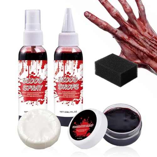Halloween Schmink-Set Blut | Realistisches Waschbares Kunstblut Spray Für Gesicht | Abwaschbares Halloween Kostümzubehör Für Gruselpartys Rollenspiel Bühnenauftritte Vampir Zombie von Generisch