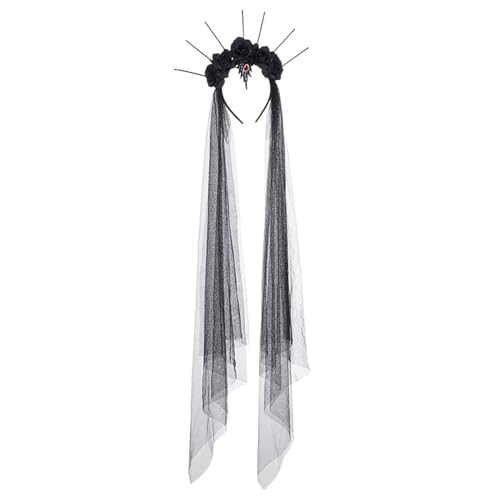 Halloween Schwarze Rosen Kränze,Vintage Haarreif Mit Schleier In Schwarz Und Rosen - Tag Der Blumenkranz Mit Schwarzen Für Karneval Cosplay Hochzeit Maskenbälle von Generisch