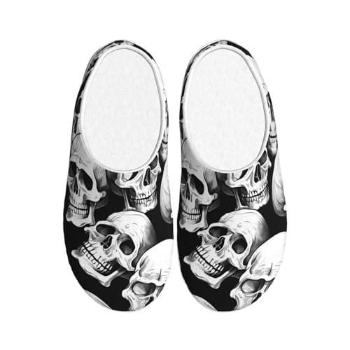 Halloween Skelett Damen Hausschuhe Flanell Haus Pantoffeln für Männer Schädel Geister rutschfeste Warme Winterschuhe für Indoor Outdoor, mehrfarbig, 3X-Large von Generisch