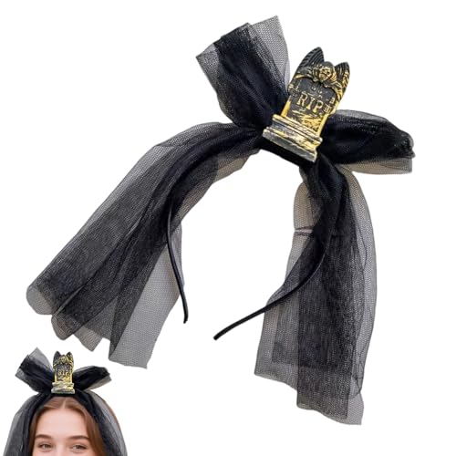 Halloween-Stirnbänder – Vintage-Grabstein-Stirnband mit Schleier für Cosplay, Horror, Halloween-Kostüm, Zubehör, Haarband für Karneval, Maskerade, Bälle, Cosplay von Generisch