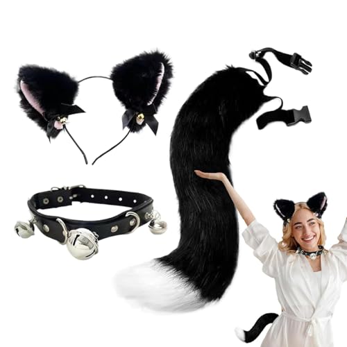 Halloween-Stirnbänder für Frauen, Halloween-Haarband - Einzigartiges Kostüm-Stirnband-Ohren-Stirnband- und Schwanz-Set - Neuartige Halloween-Kopfbedeckung, Halloween-Kopfbedeckung für Kinder und Erwac von Generisch