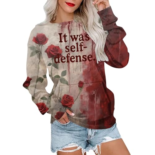 Halloween Sweatershirt Damen Buchstaben Print T-Shirt - Rundhals Langarm Halloween KostüMe Blutigem Muster Sweatershirts Rundhals Langarmshirt Oberteil Tops Autumn Frauen Sweatshirt Halloween Sweatershirt Damen Buchstaben Print T-Shirt - Rundhals Langarm Halloween KostüMe Blutigem Muster Sweatershirts Rundhals Langarmshirt Oberteil Tops Autumn Frauen Sweatshirt von Generisch