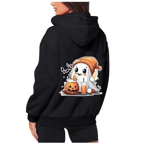 Halloween Sweatjacke Damen Lustig Geist Gedruckt Kapuzenjacke Zip Dickem Futter Hoodie Casual Modisch Kapuzenmantel Kapuzenpullover mit Taschen Drawstring Jacke Outerwear Tops von Generisch