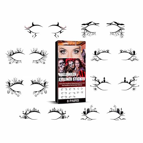 Halloween Tattoo Gesicht, Hexen Zubehör, Eyeliner-Aufkleber, Halloween-Gesichts-Make-up, Lustiges temporäres Gesichtstattoo fürHalloween, Kostümzubehör für Masquerade Karneval Party (1PC) von Generisch