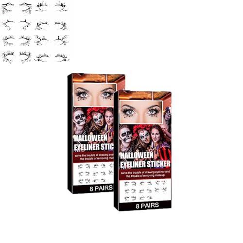 Halloween Tattoo Gesicht, Hexen Zubehör, Eyeliner-Aufkleber, Halloween-Gesichts-Make-up, Lustiges temporäres Gesichtstattoo fürHalloween, Kostümzubehör für Masquerade Karneval Party (2PC) von Generisch
