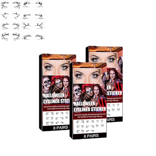 Halloween Tattoo Gesicht, Hexen Zubehör, Eyeliner-Aufkleber, Halloween-Gesichts-Make-up, Lustiges temporäres Gesichtstattoo fürHalloween, Kostümzubehör für Masquerade Karneval Party (3PC) von Generisch