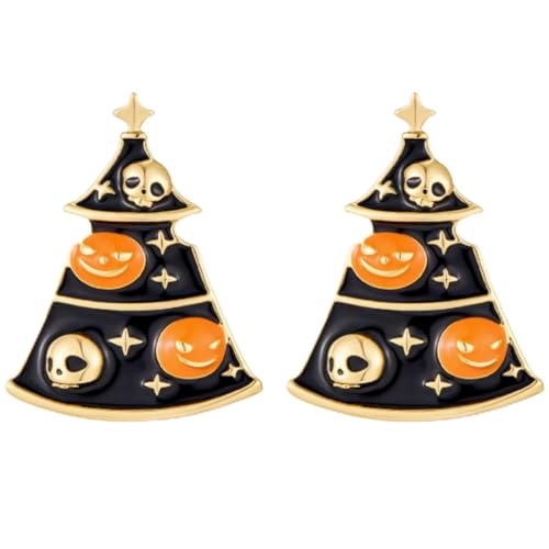 Halloween-Thematische Ohrringe: Spukgespenst & Kürbis-Design mit Komischem Stil + Christbaum-Detail, Festlicher Schmuck für Halloween & Weihnachtsfeiern von Generisch