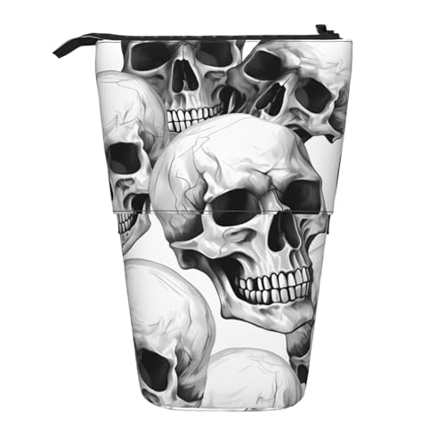 Halloween Totenkopf Stehendes Federmäppchen Tag der Toten Stifttasche Halter Teleskop-Bleistifttasche Pop-Up-Kosmetiktasche Schreibwaren-Organizer für Schule, Büro, Reisen von Generisch