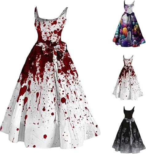 Halloween kostüm Damen, Gruselig Blood Dress Trägerkleid Halloween Kostüm Tunika Kleid Sommerkleid Blutiges Strandkleid Gruselig Horror Kostüm Blutig Bedruckt Baumwollkleid Knielang Partykleid Cosplay Halloween kostüm Damen, Gruselig Blood Dress Trägerkleid Halloween Kostüm Tunika Kleid Sommerkleid Blutiges Strandkleid Gruselig Horror Kostüm Blutig Bedruckt Baumwollkleid Knielang Partykleid Cosplay von Generisch