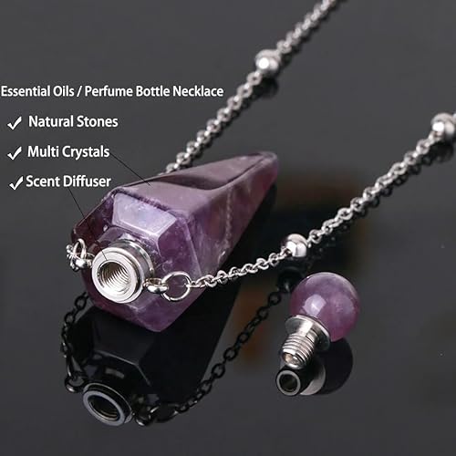 Halskette Aus Natürlichem Kristall mit Kegel Anhänger, Diffusor für Ätherische Öle, Parfümflaschenkette, Choker, Energiepunkt Edelsteinschmuck für Männer, Frauen und Mädchen, Geschenke, Obs von Generisch
