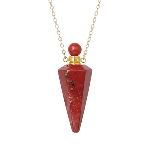 Halskette Aus Natürlichem Kristall mit Kegel Anhänger, Diffusor für Ätherische Öle, Parfümflaschenkette, Choker, Energiepunkt Edelsteinschmuck für Männer, Frauen und Mädchen, Geschenke, Rot von Generisch
