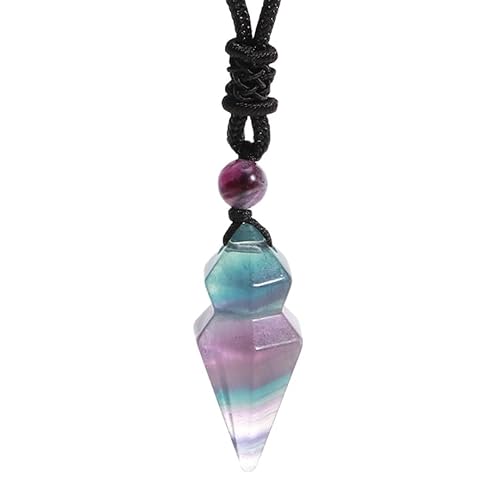Halskette Aus Natürlichem Kristallstein Für Damen Und Herren, Facettierte Halskette Mit Doppelspitze, Halbedelstein, Mit Verstellbarem Seil, Chakra, Reiki, Heilkristall, Schmuck, Geschenk, Fluorit von Generisch