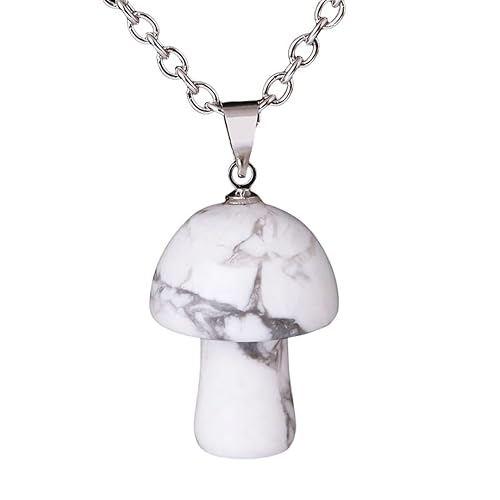 Halskette Edelstein, Verstellbare Kette, Modische Halskette Mit Natürlichem Edelstein-Kristall-Pilz-Anhänger, Energieschmuck Für Männer Und Frauen, Howlith Halskette Edelstein, Verstellbare Kette, Modische Halskette Mit Natürlichem Edelstein-Kristall-Pilz-Anhänger, Energieschmuck Für Männer Und Frauen, Howlith von Generisch