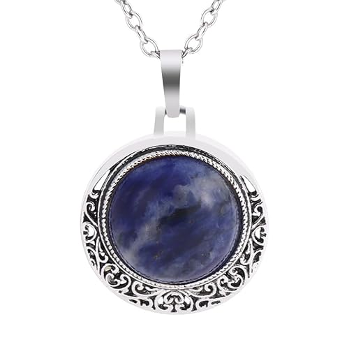 Halskette Edelstein, Verstellbare Kette, Modischer Natürlicher Edelstein, Kristall, Runde Perlen, Spitzen-Anhänger, Halskette, Energieschmuck Für Männer Und Frauen, Sodalith von Generisch