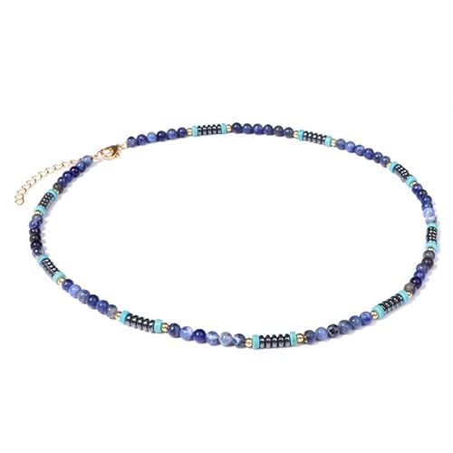 Halskette Edelstein,4Mm Verstellbarer Karabinerverschluss Perlen Mode Natur Edelstein Kristall Halskette, Energieschmuck Für Frauen Blaue Adern von Generisch