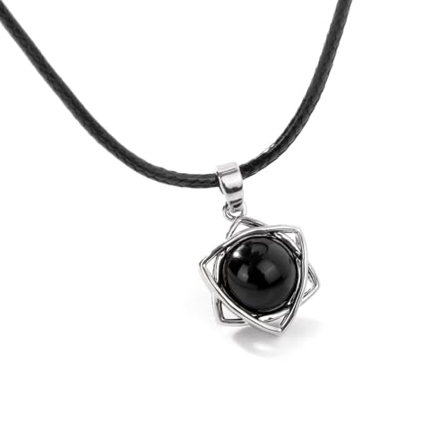 Halskette Edelstein,Verstellbare Halskette Mit Wachsseil, Eingelegter Natürlicher Edelsteinkristall, Sechszackiger Sternanhänger, Energieschmuck Für Männer Und Frauen, Schwarzer Onyx Halskette Edelstein,Verstellbare Halskette Mit Wachsseil, Eingelegter Natürlicher Edelsteinkristall, Sechszackiger Sternanhänger, Energieschmuck Für Männer Und Frauen, Schwarzer Onyx von Generisch