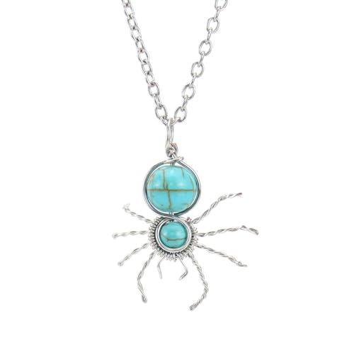Halskette Edelstein,Verstellbare Kette, Modische Halskette Mit Natürlichem Edelstein-Kristall, Handgewickelter Spinnen-Anhänger, Energieschmuck Für Männer Und Frauen, Türkis Halskette Edelstein,Verstellbare Kette, Modische Halskette Mit Natürlichem Edelstein-Kristall, Handgewickelter Spinnen-Anhänger, Energieschmuck Für Männer Und Frauen, Türkis von Generisch