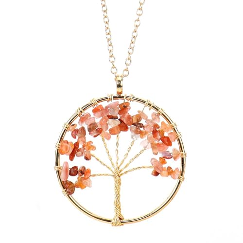 Halskette Edelstein,Verstellbare Kette, Modischer Natürlicher Edelsteinkristall, Handgewickelter Kiesbaum Des Lebens, Halskette, Energieschmuck Für Männer Und Frauen, Roter Achat von Generisch