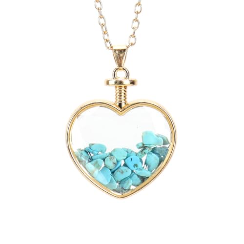 Halskette Edelstein,Verstellbare Kette, Modischer Natürlicher Edelsteinkristall, Herzförmige Glasbox, Driftflasche, Anhänger, Halskette, Energieschmuck Für Männer Und Frauen, Türkis Halskette Edelstein,Verstellbare Kette, Modischer Natürlicher Edelsteinkristall, Herzförmige Glasbox, Driftflasche, Anhänger, Halskette, Energieschmuck Für Männer Und Frauen, Türkis von Generisch