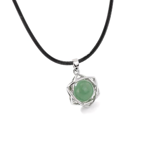 Halskette Edelstein,Verstellbare Wachsseil-Mode-Intarsien -Halskette Mit Sechszackigem Stern-Anhänger Aus Natürlichem Edelsteinkristall, Energieschmuck Für Männer Und Frauen, Grüner Aventu von Generisch