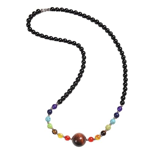 Halskette Mit 7 Chakra-Perlen Für Damen Und Herren, Natürliche Heilkristall-Perlen, Choker-Halskette, Handgefertigt, Edelstein-Strang, Schmuckgeschenke Mit Beutel, 50 Cm/20 Zoll, Rotes Tigerauge von Generisch