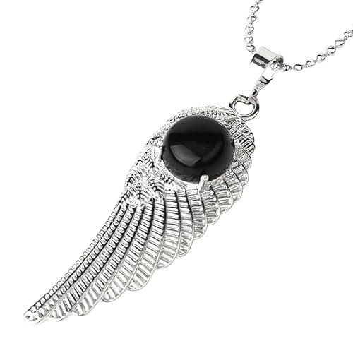 Halskette Mit Anhänger Aus Natürlichem Kristallstein Für Damen Und Herren, Strukturierte, Geschnitzte Flügelfedern, Runde, Eingelegte Edelstein-Halskette, Süßer Schmuck, Accessoires, Geschenke von Generisch