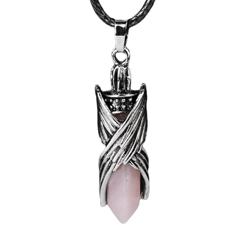 Halskette Mit Engelsflügel Kristall Schutzanhänger, Natürliche Heilung, Sechseckiges Prisma, Edelstein Anhänger, Halskette Mit Schwarzer Kordel, Statement Gothic Schmuck Für Damen Und Herren, R von Generisch