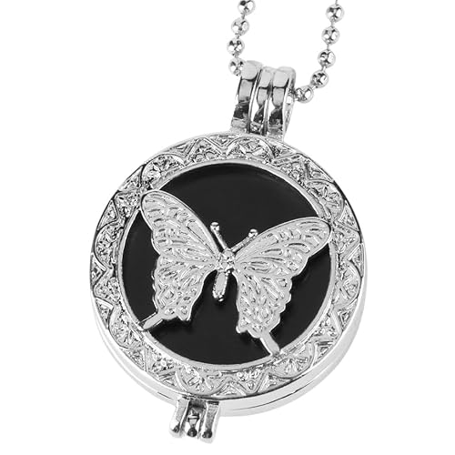 Halskette Mit Schmetterlingsanhänger Aus Natürlichem Kristall-Edelstein Für Frauen Und Mädchen, Rund, Abnehmbar, Heilkristall-Halskette, Schöner Schmuck, Geschenke, Reiki-Energie, Schwarz-Onyx von Generisch