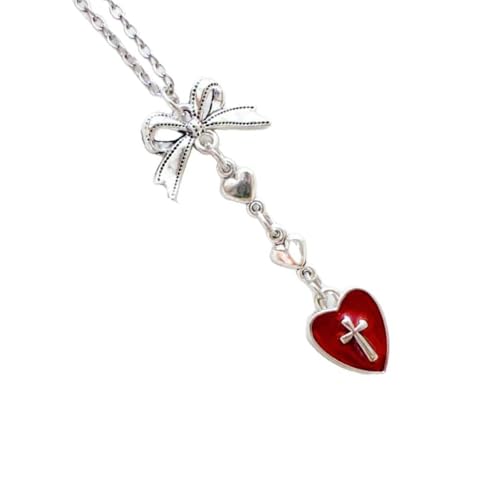 Halskette im Gothic-Stil, stabile Legierung, mit schwarzem Herz-Schleife, Dekoration für trendige Damen und Herren, Gothic-Schmuck, As show, Metall von Generisch