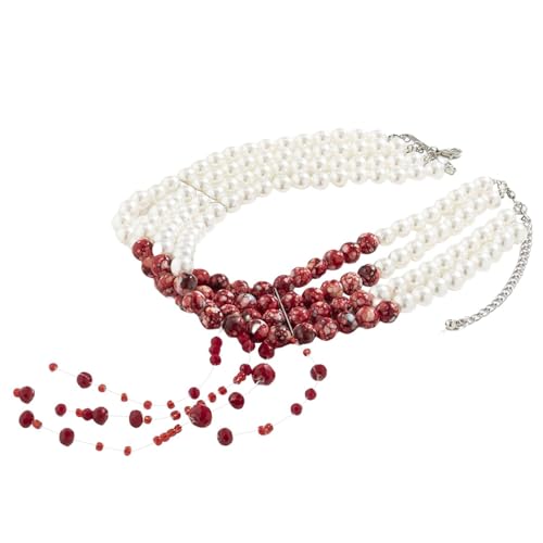 Halskette im Vampir-Stil – synthetisches Perlenhalsband, tropfende Blutperle, Choker | verstellbares blutendes Design mit Imitationsperlen und gruseligem Halsschmuck für festliche von Generisch