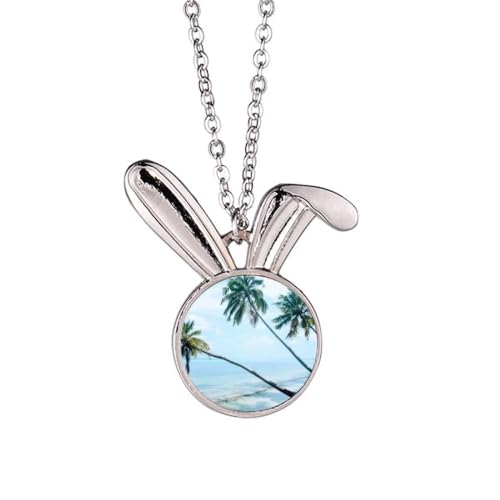 Halskette mit Anhänger, Motiv: grüner Baum, Kaninchen, Tierschmuck, Geschenk von Generisch